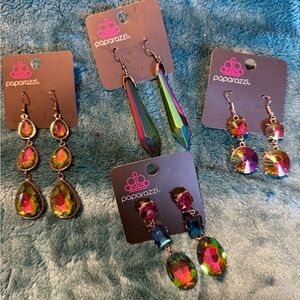 4 pairs of Paparazzi Vibrant Multicolor Oilspill  Earrings